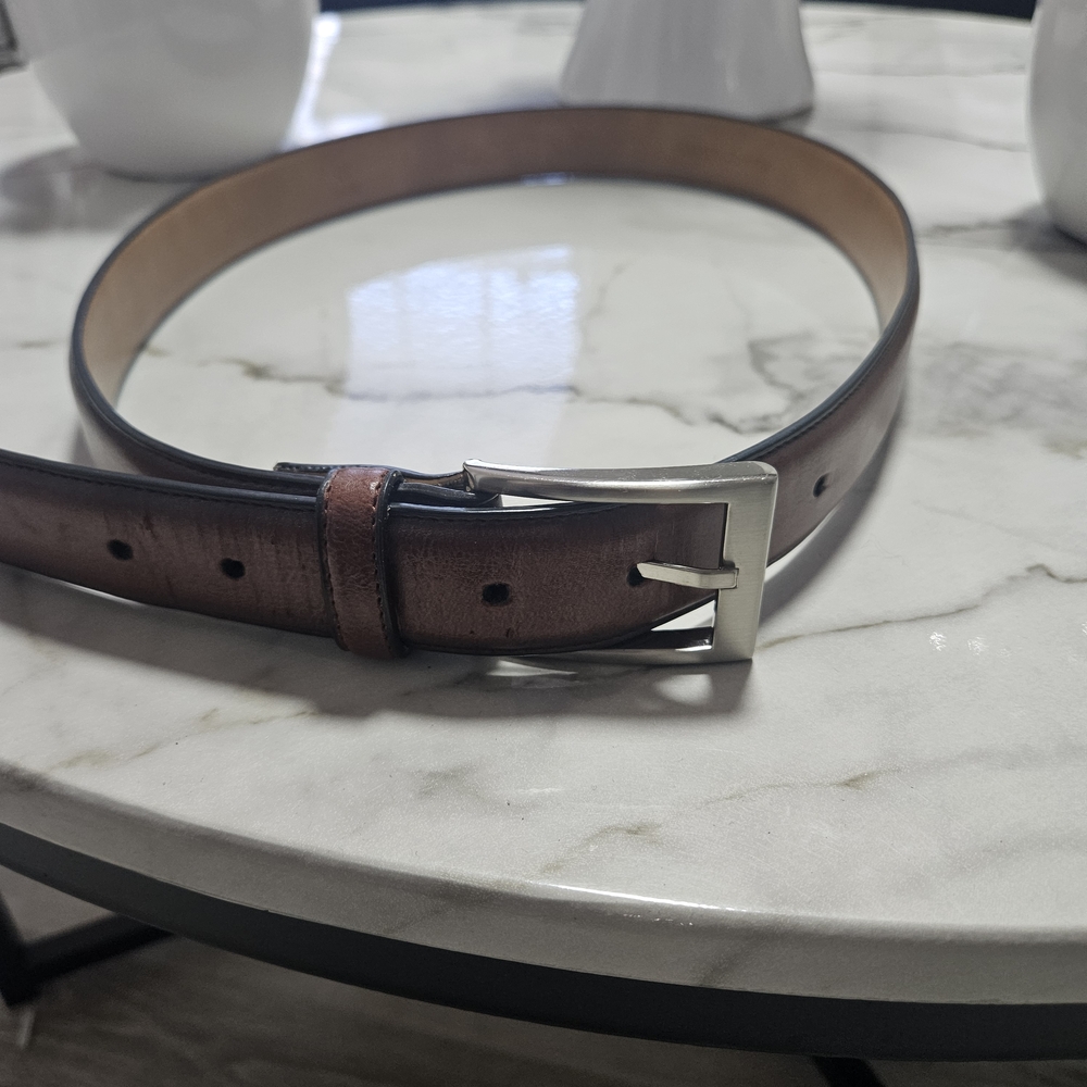 Dockers Dark Brown Coated Leather Belt with Silver Buckle 34-36